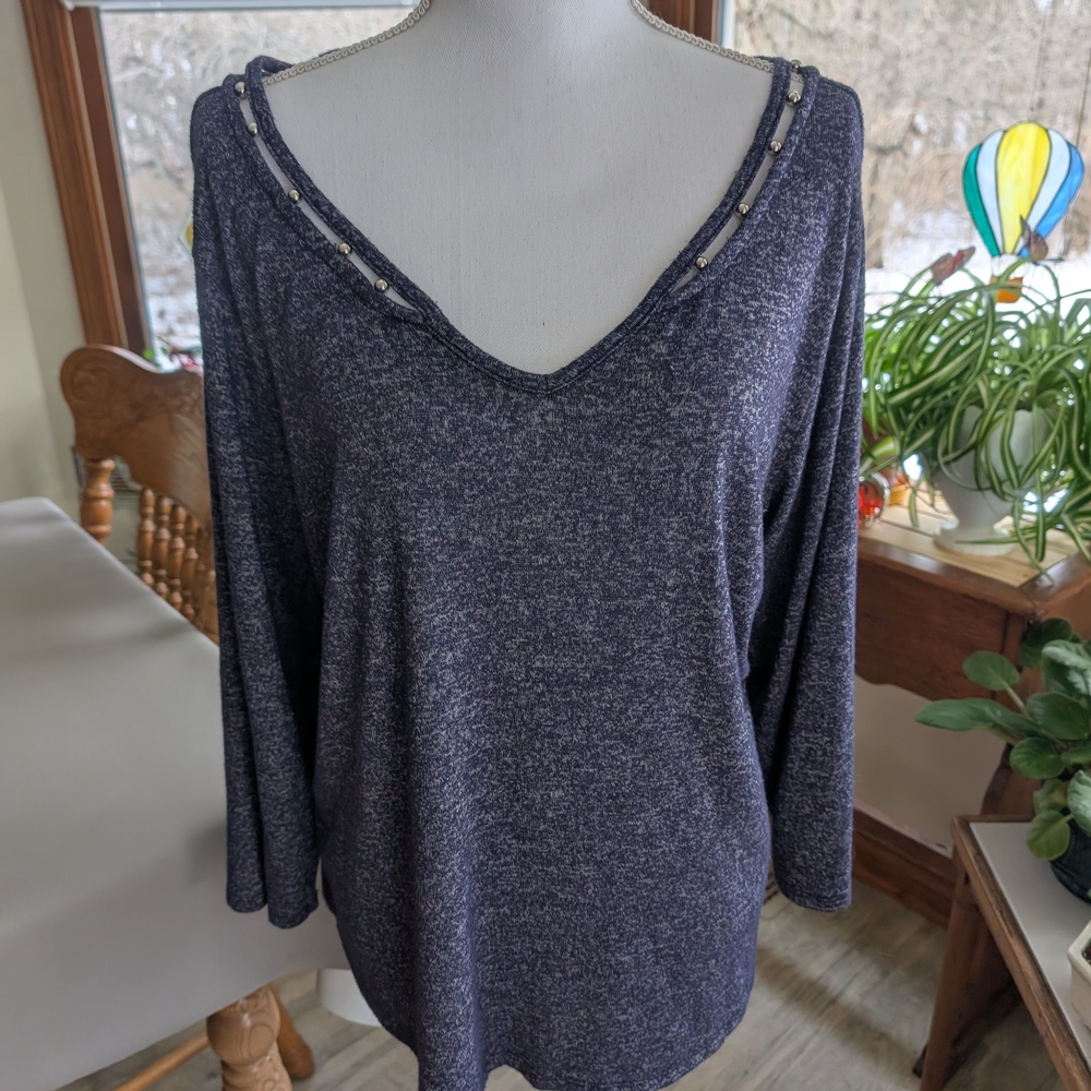 Jennifer Lopez Navy Embellished Long Sleeve Top